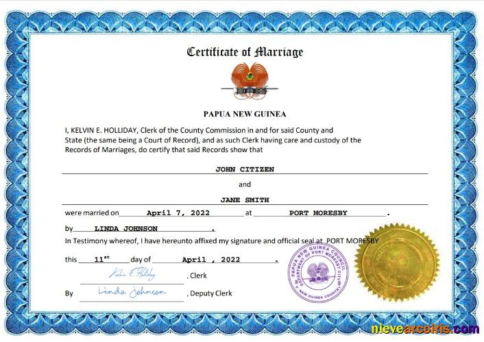 Papua New Guinea marriage certificate